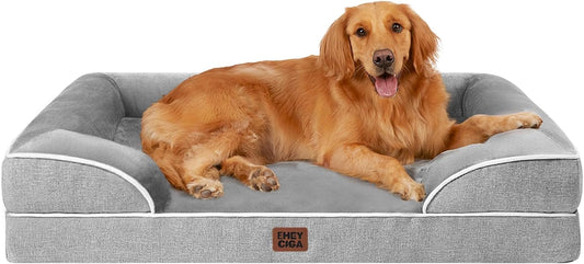 EHEYCIGA Waterproof Memory Foam Orthopedic Dog Bed with Bolsters, Large, Grey